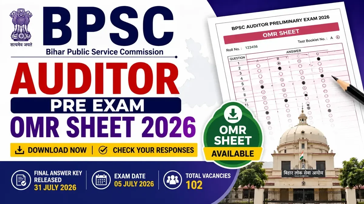 Bihar BPSC Auditor Pre Exam OMR Sheet 2026 with OMR form, final answer key and 102 vacancies