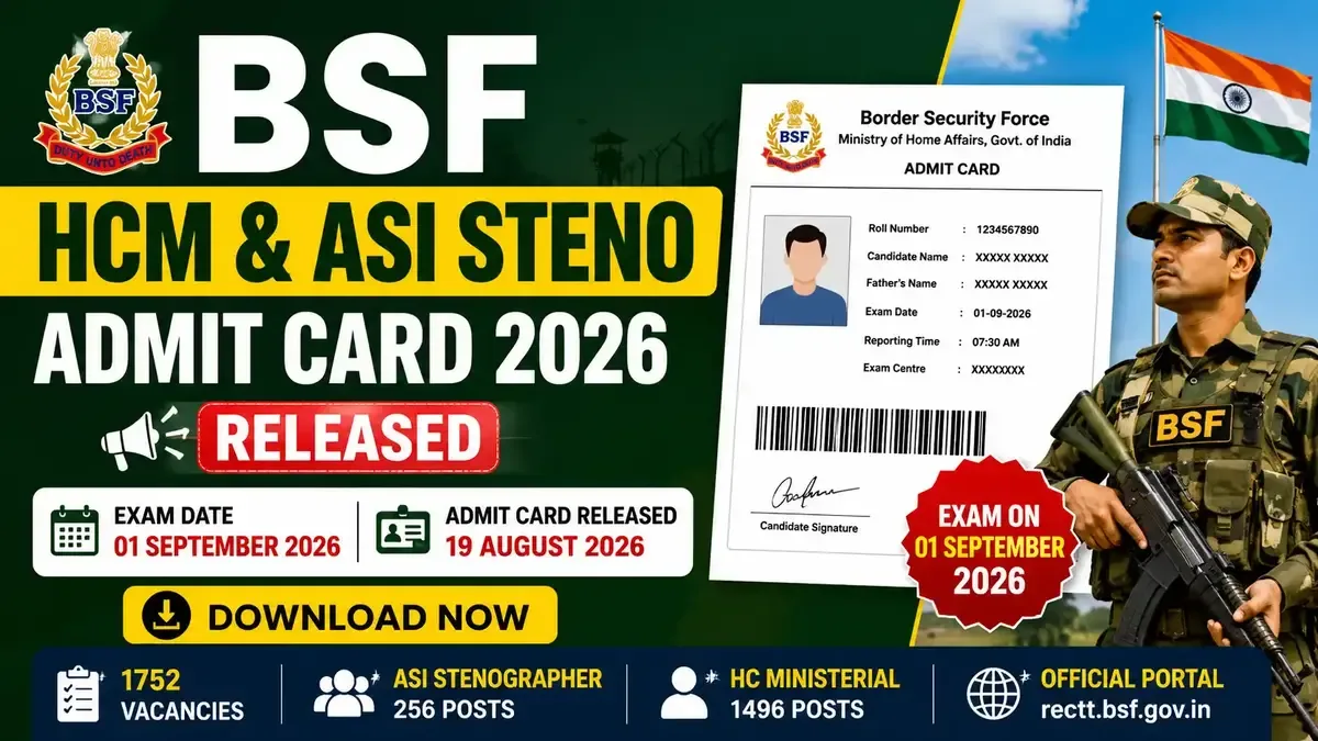 BSF HCM and ASI Steno Admit Card 2026 released for 1 September exam