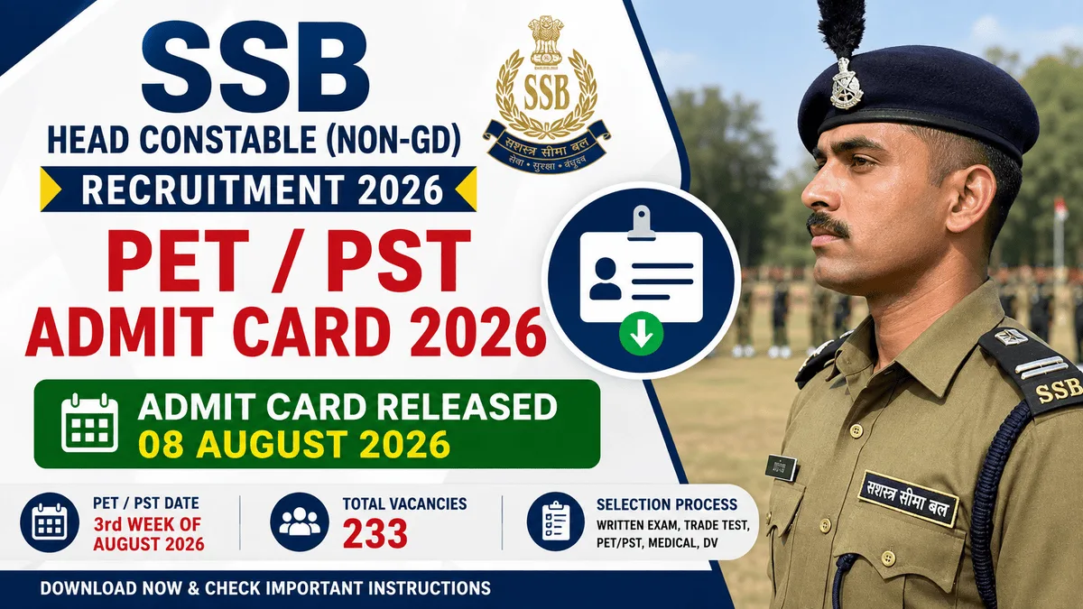 SSB Head Constable Non-GD PET PST Admit Card 2026 released for 233 vacancies
