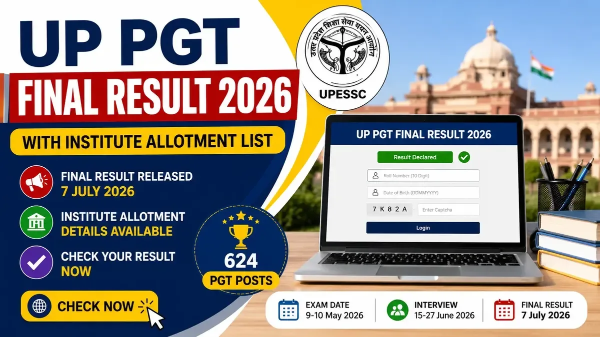 UP PGT Final Result 2026 with institute allotment list and UPESSC result login details