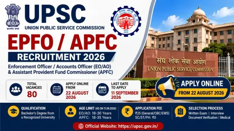 UPSC EPFO APFC Recruitment 2026 with 80 vacancies, application dates and eligibility details
