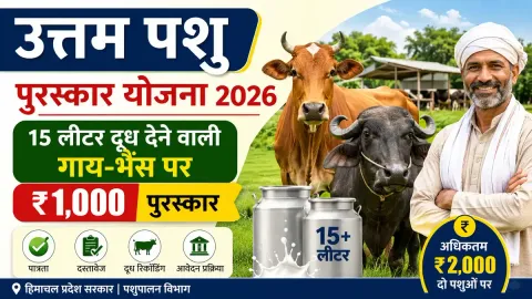 उत्तम पशु पुरस्कार योजना 2026 के तहत 15 लीटर या अधिक दूध देने वाली गाय और भैंस पर ₹1,000 पुरस्कार