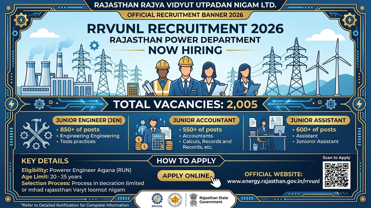 RRVUNL Recruitment 2026 Apply Online for 2005 Junior Engineer Junior Accountant and Junior Assistant Vacancies